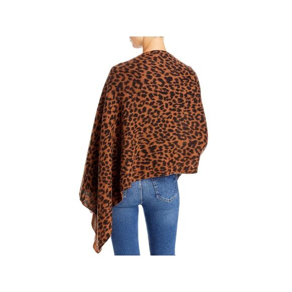 C Womens Brown Stretch Animal Print Cowl Neck PONCHO Sweater ONE SIZE - Picture 2 of 3